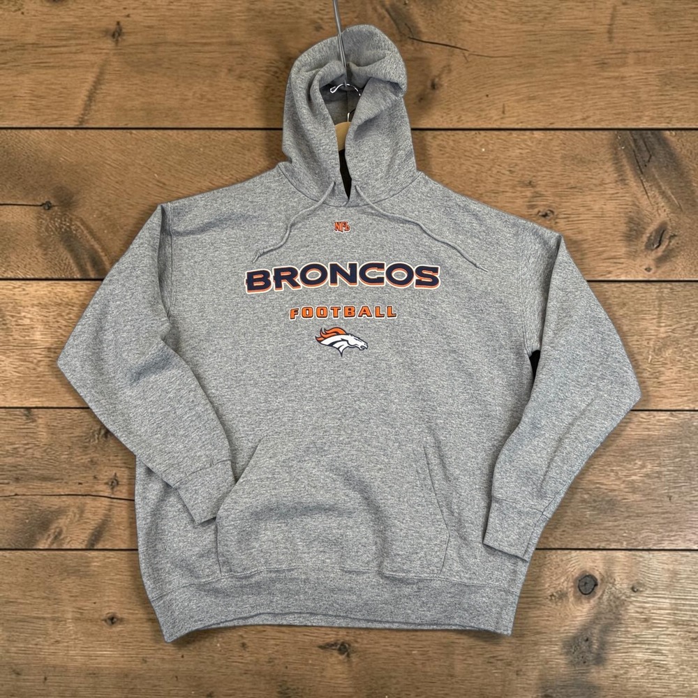 Vintage NFL Team Apparel Denver Broncos Hoodie Men Large Gray Football Pullover